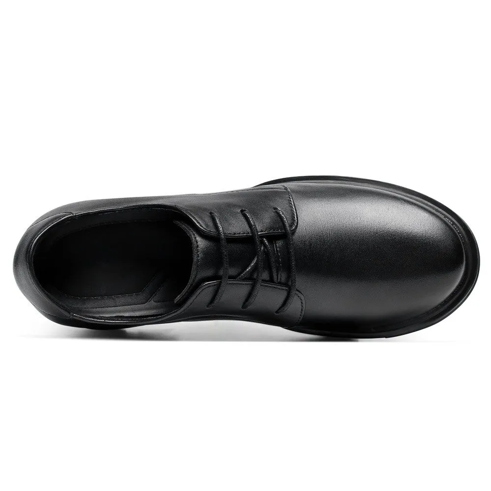 8 CM / 3.15 Inches CMR CHAMARIPA Casual Elevator Shoes For Women - Black Cowhide Leather Hidden Height Increasing Shoes