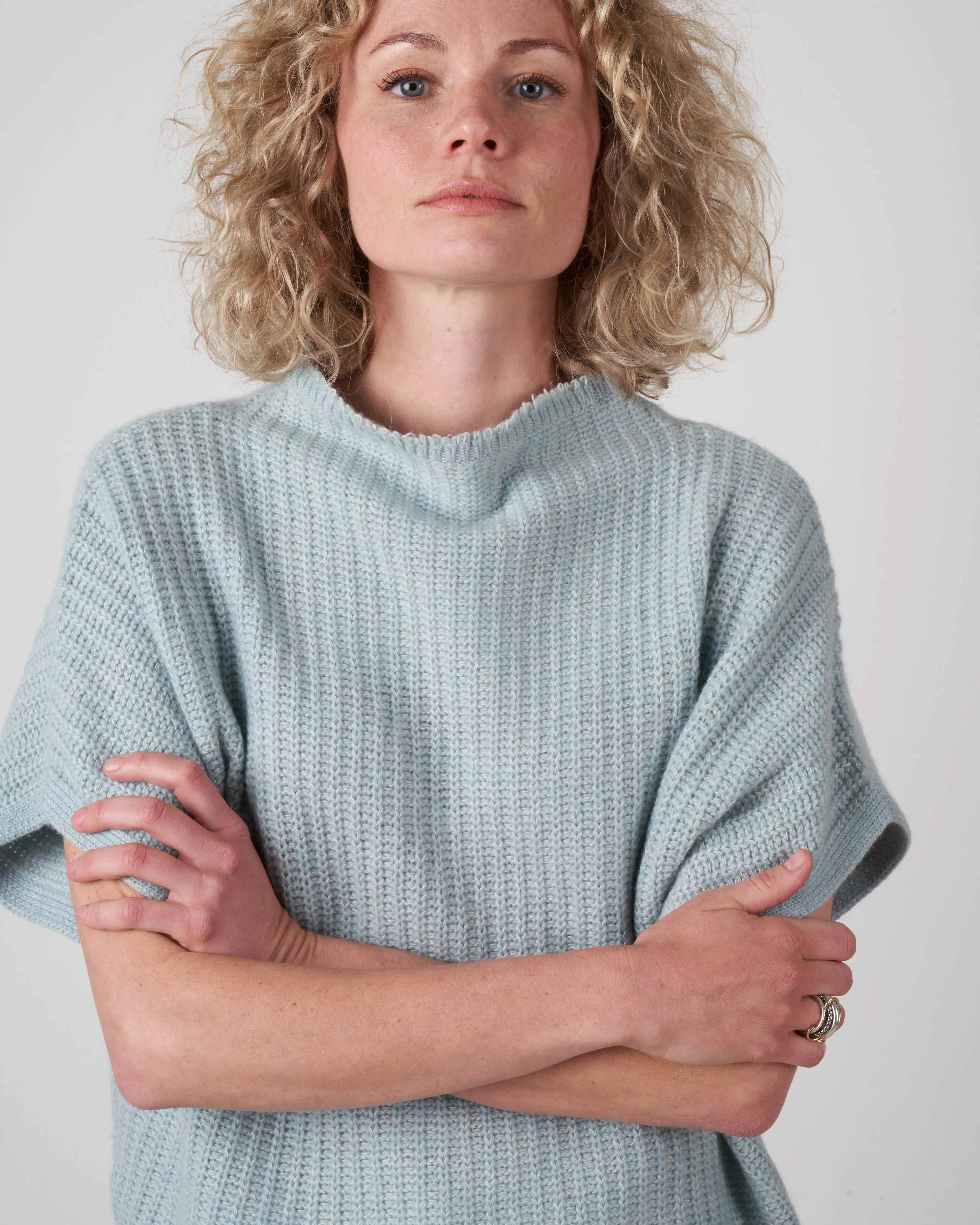 batwing pullover with stand collar - pale