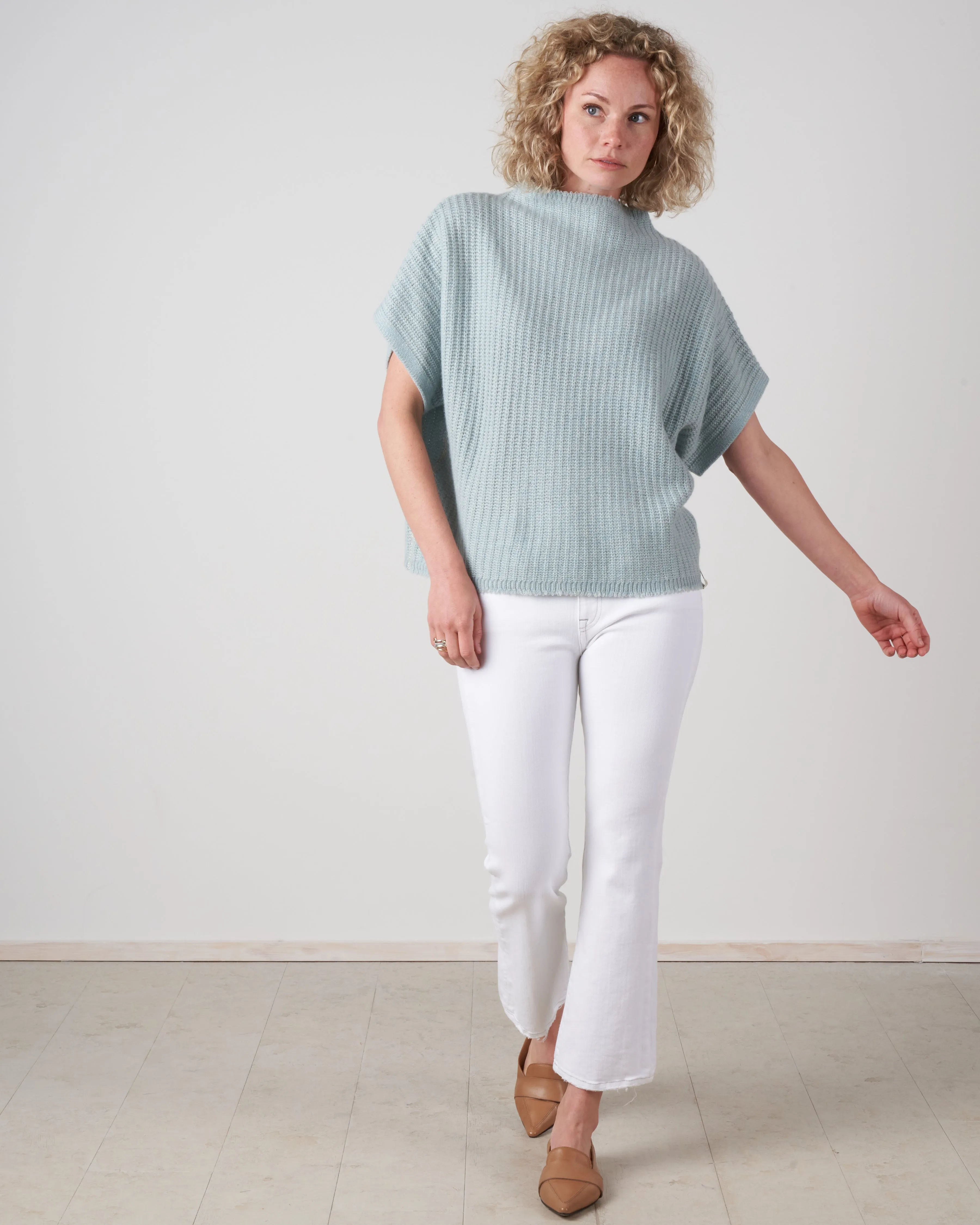 batwing pullover with stand collar - pale