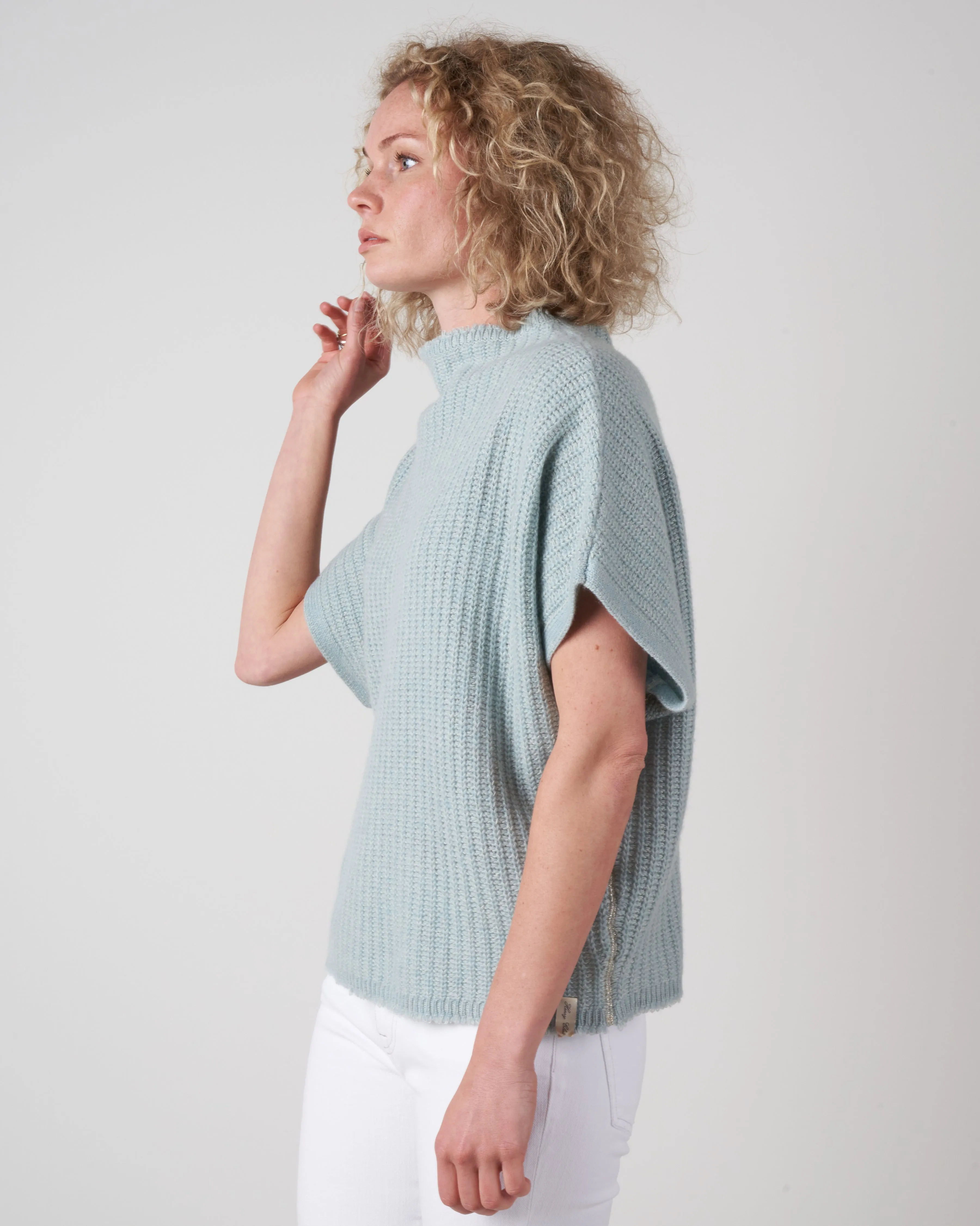 batwing pullover with stand collar - pale