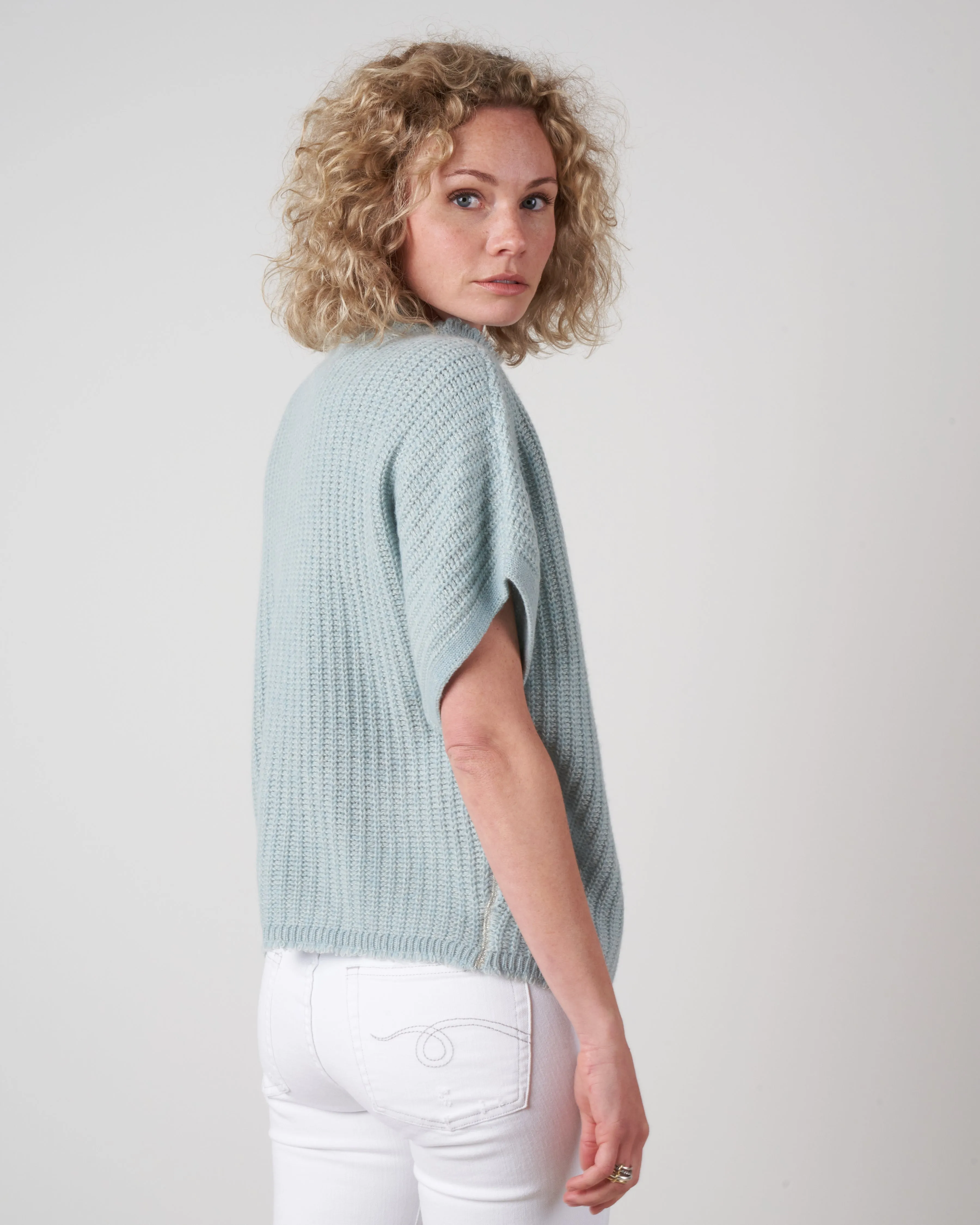 batwing pullover with stand collar - pale