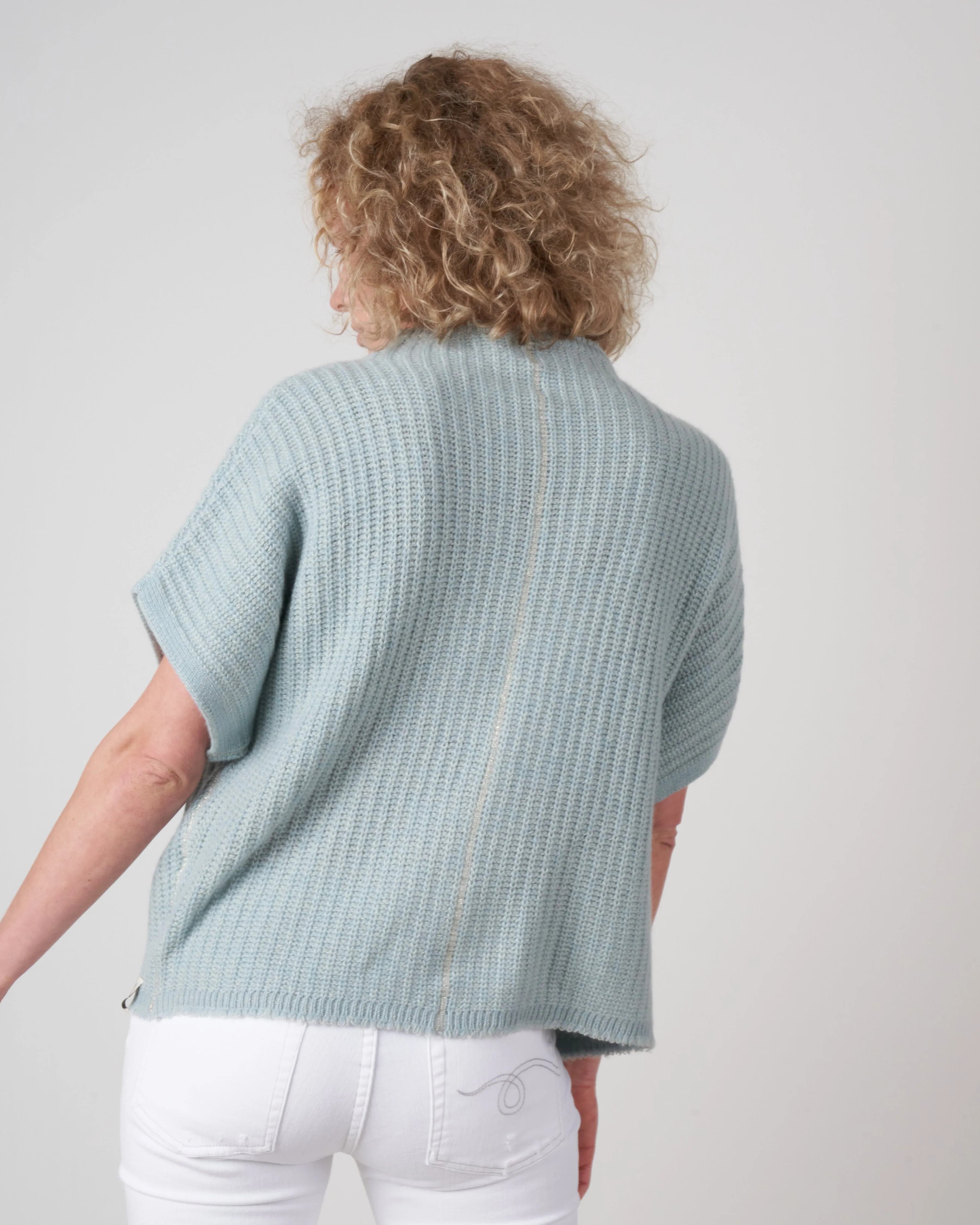 batwing pullover with stand collar - pale