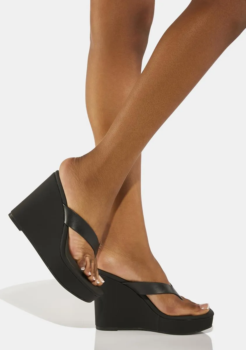 Black Refined Platform Wedges