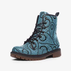 Blue Abstract Paisley Combat Boots