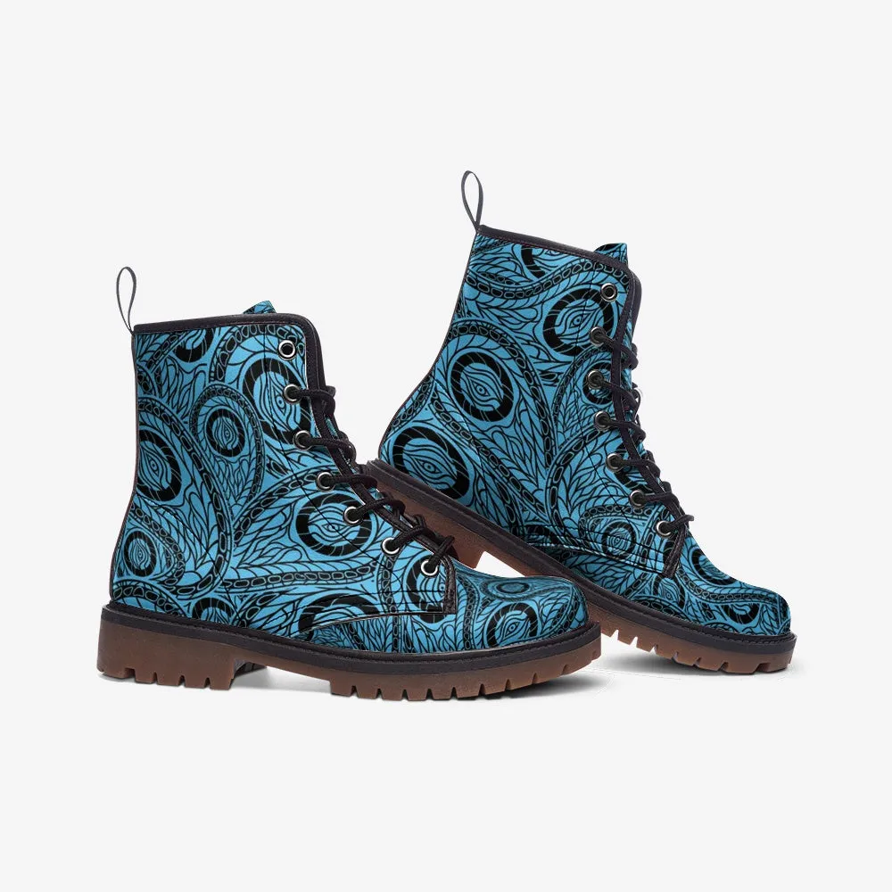 Blue Abstract Paisley Combat Boots