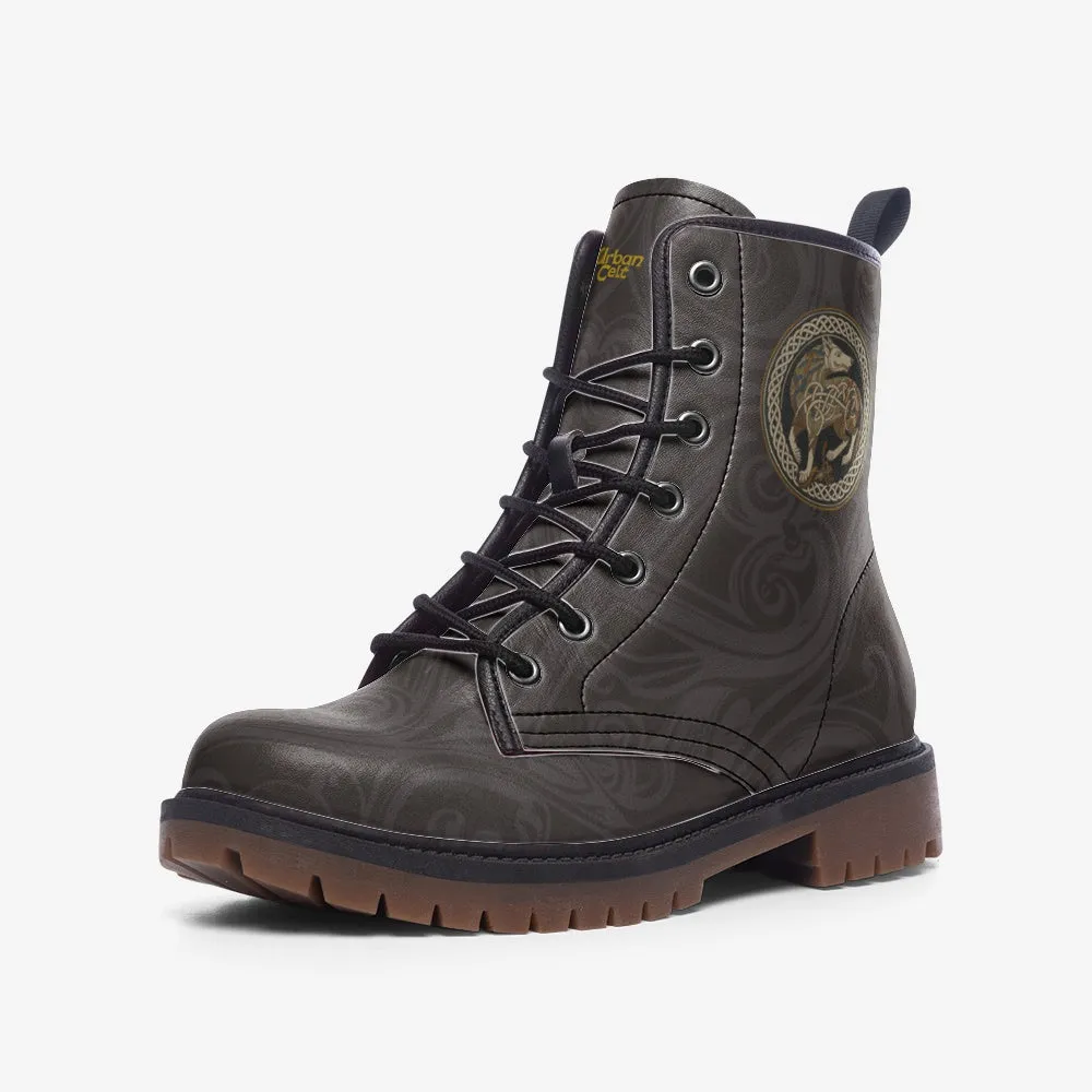 Celtic Wolf Vegan Leather Combat Boots