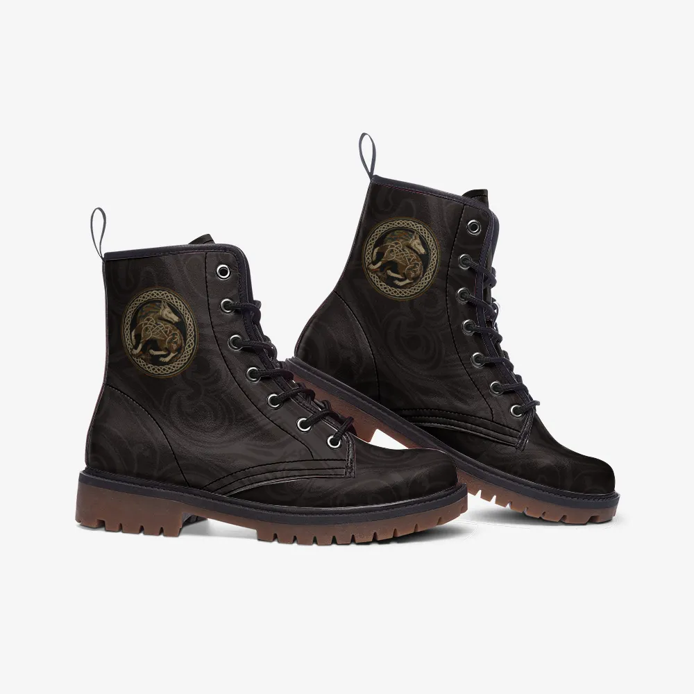 Celtic Wolf Vegan Leather Combat Boots