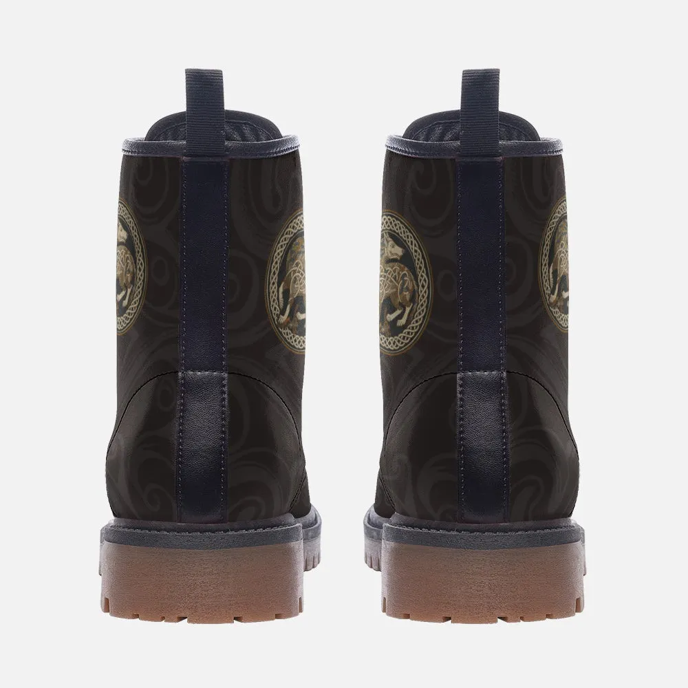 Celtic Wolf Vegan Leather Combat Boots