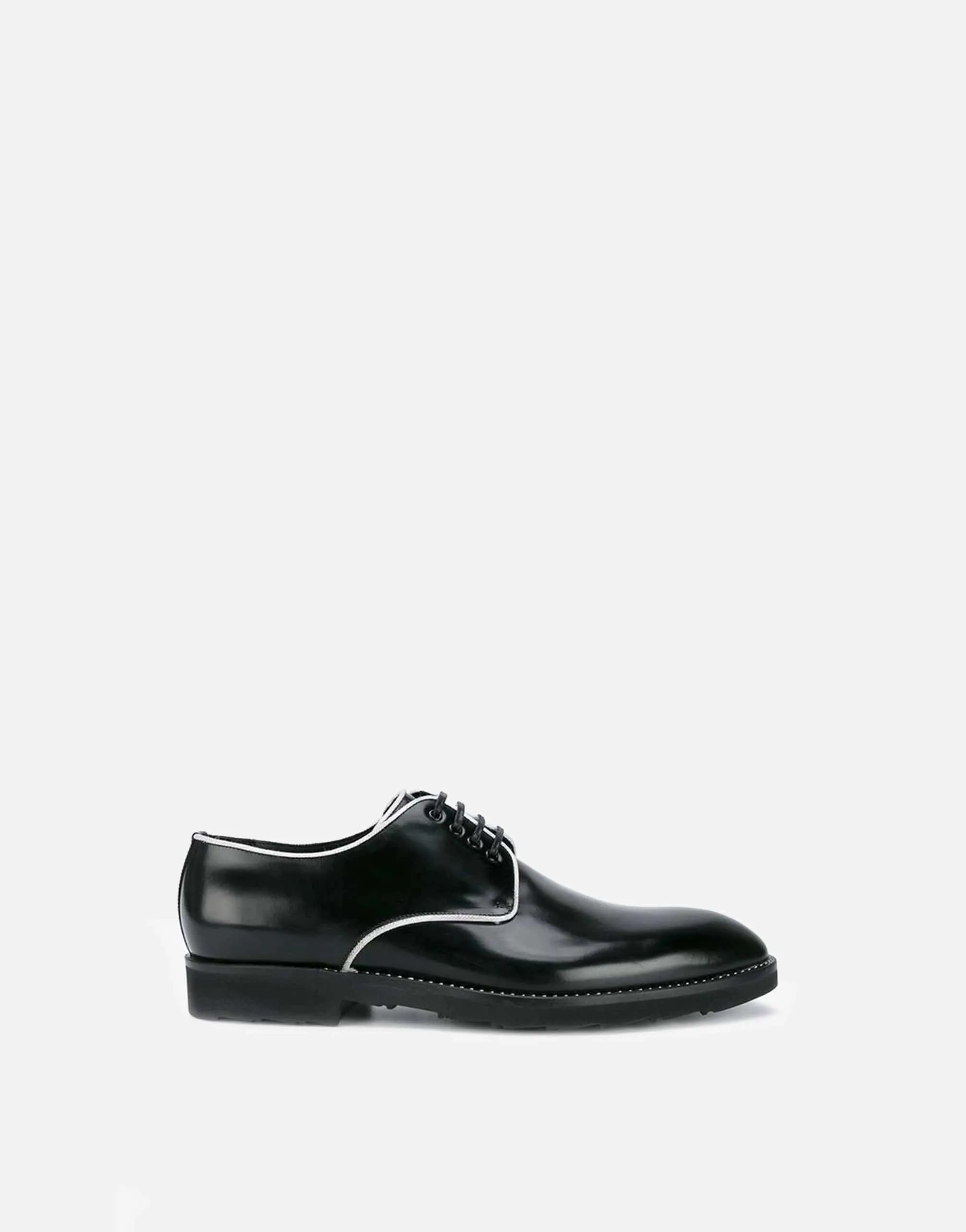 Contrast-Trimmed Polished-Leather Derby Shoes