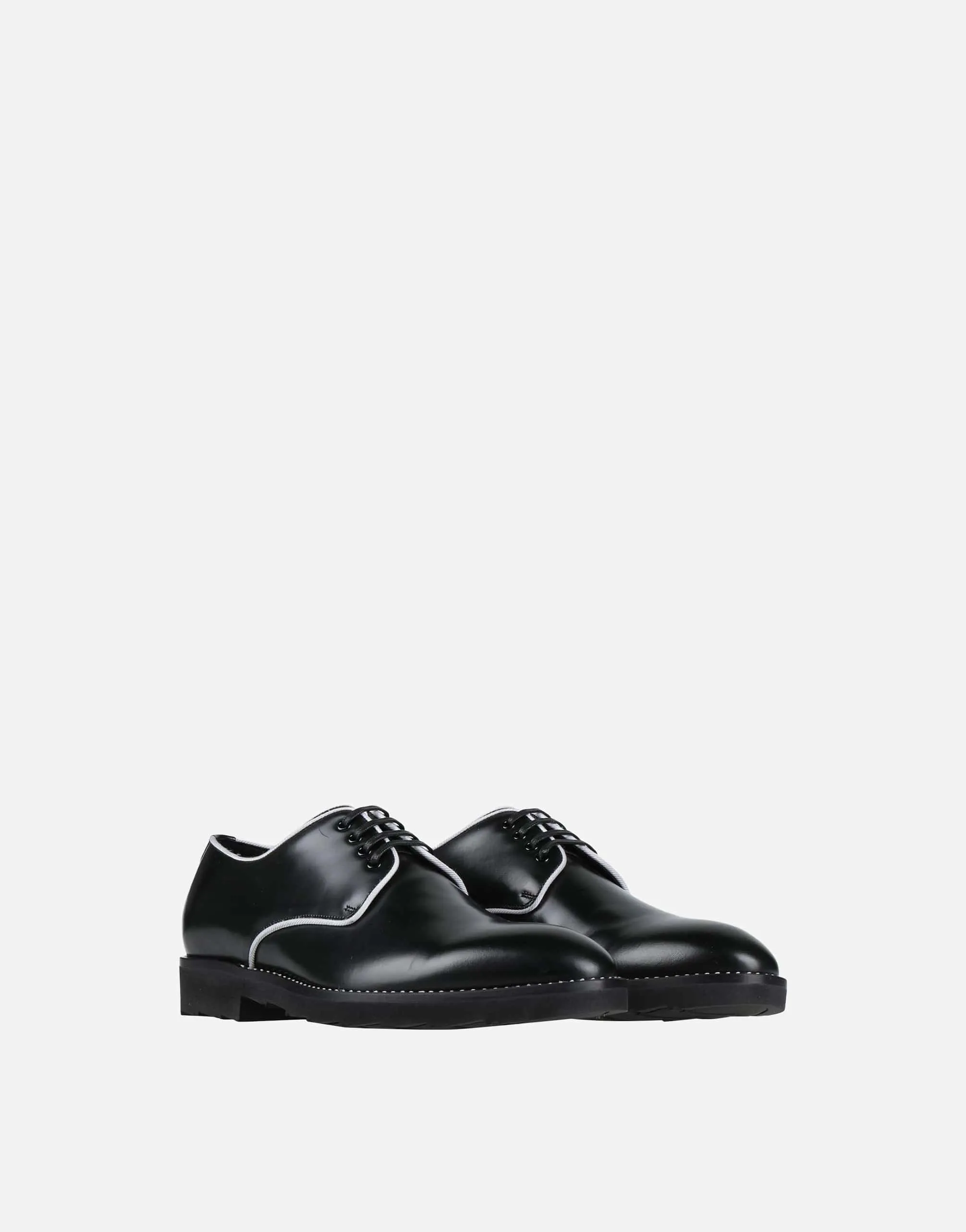 Contrast-Trimmed Polished-Leather Derby Shoes