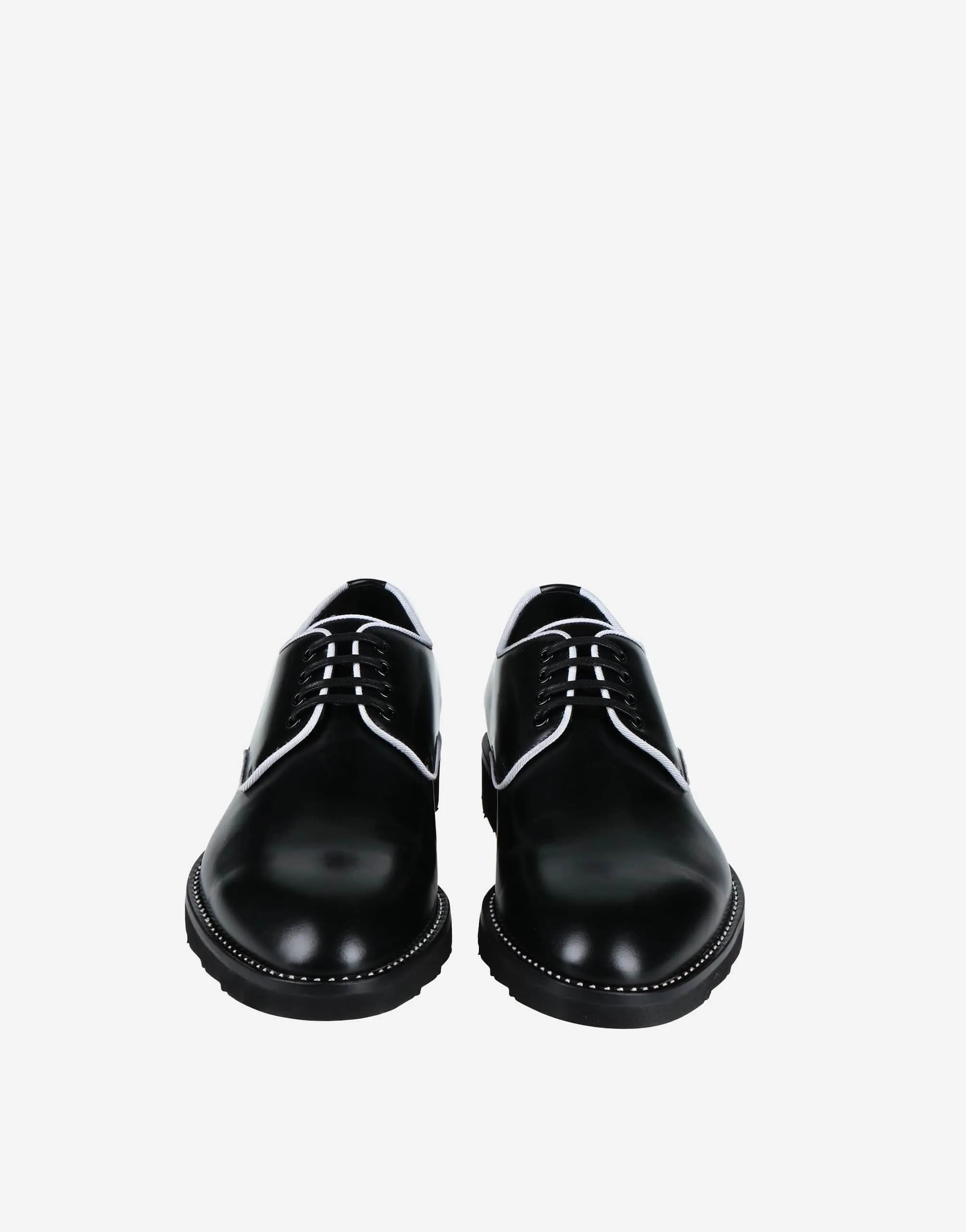Contrast-Trimmed Polished-Leather Derby Shoes