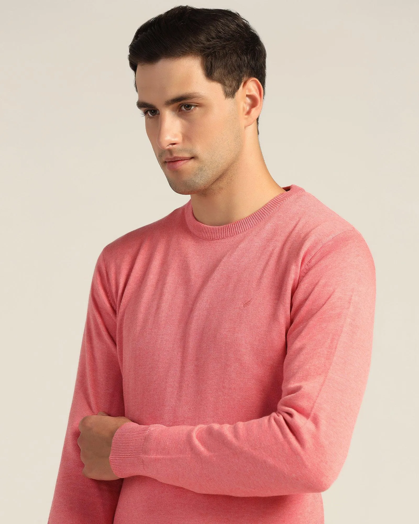 Crew Neck Peach Echo Solid Sweater - Jolly