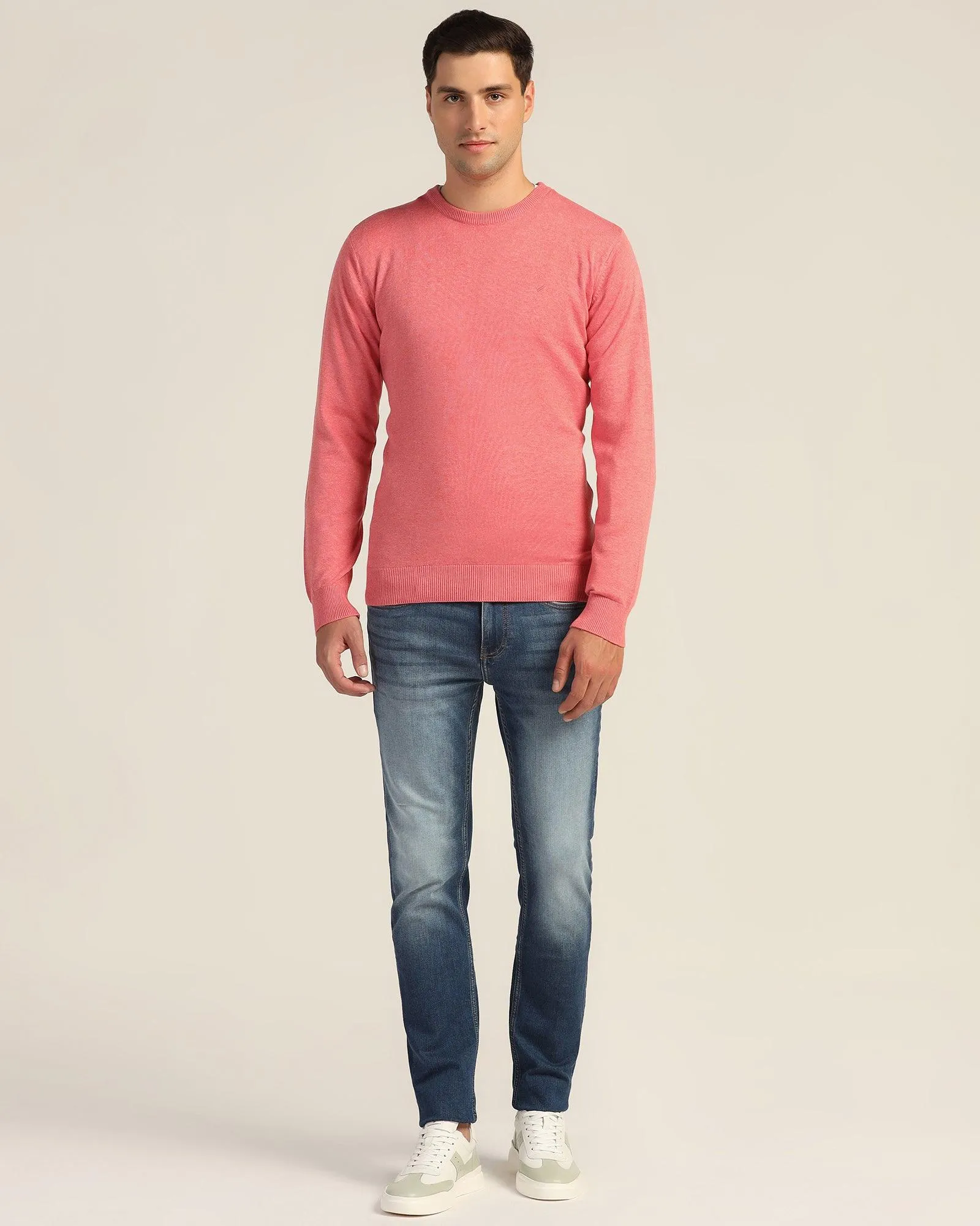 Crew Neck Peach Echo Solid Sweater - Jolly