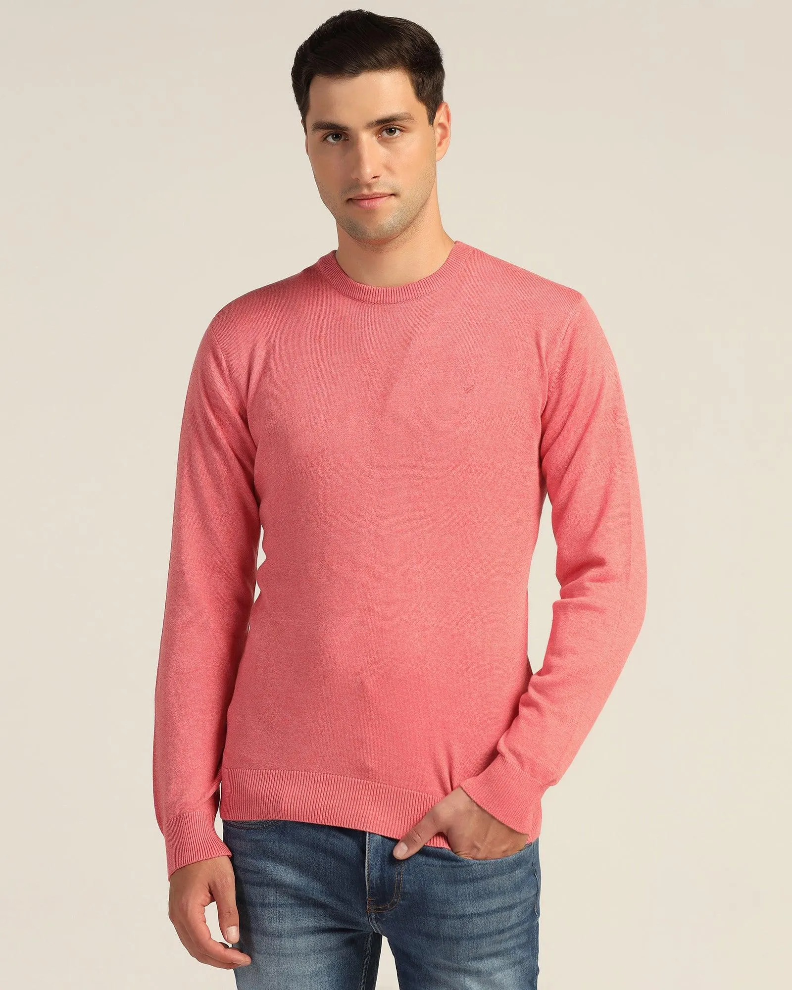 Crew Neck Peach Echo Solid Sweater - Jolly