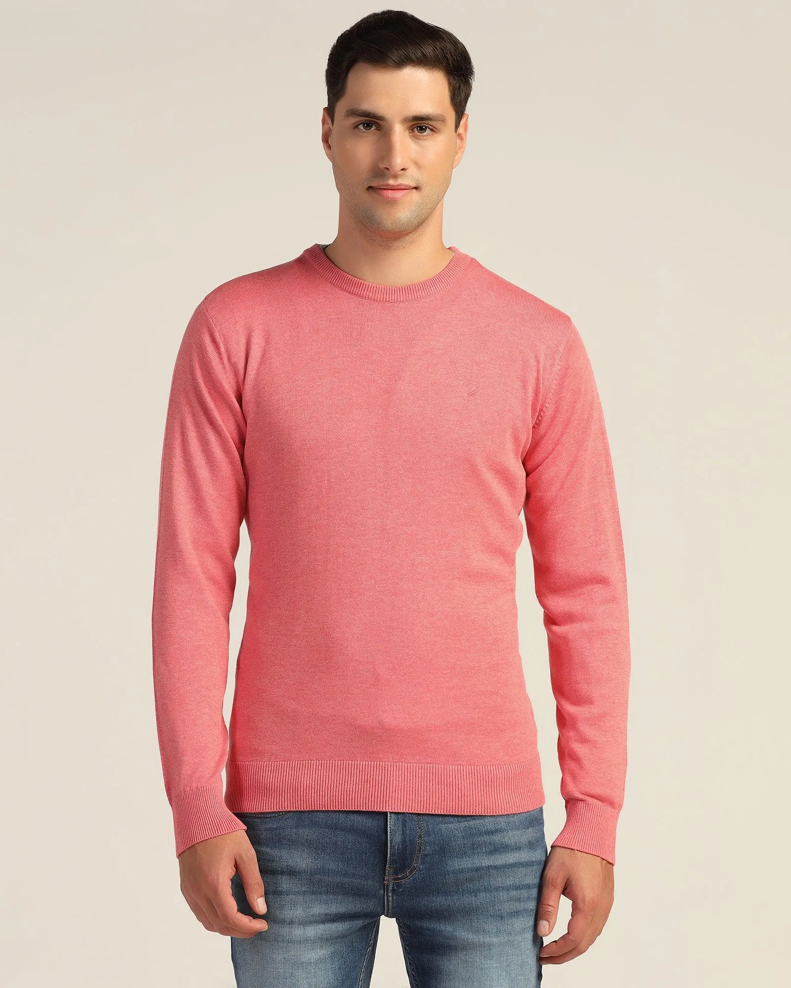 Crew Neck Peach Echo Solid Sweater - Jolly