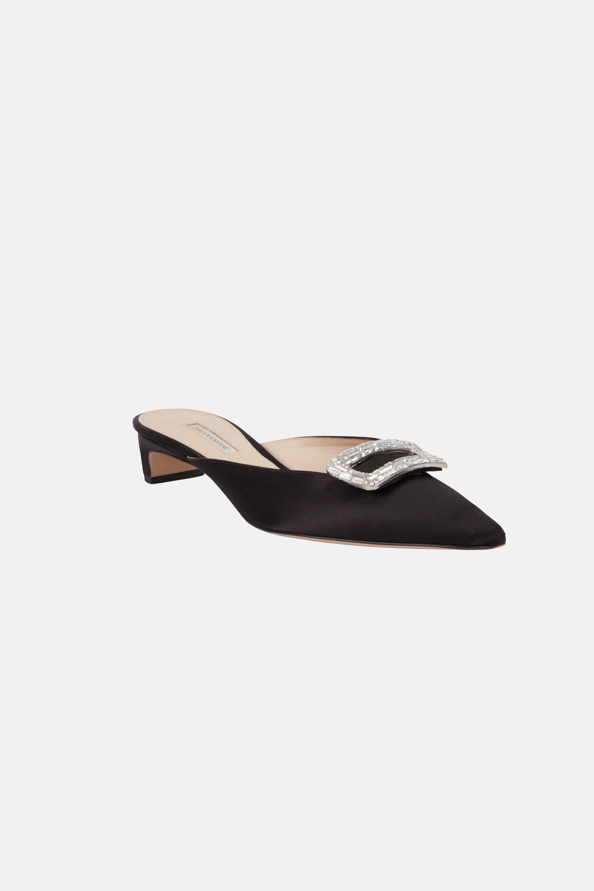 Katy With Jewel Buckle Shoe In Black Satin
