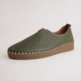 Lassy Dark Olive Leather Sneakers