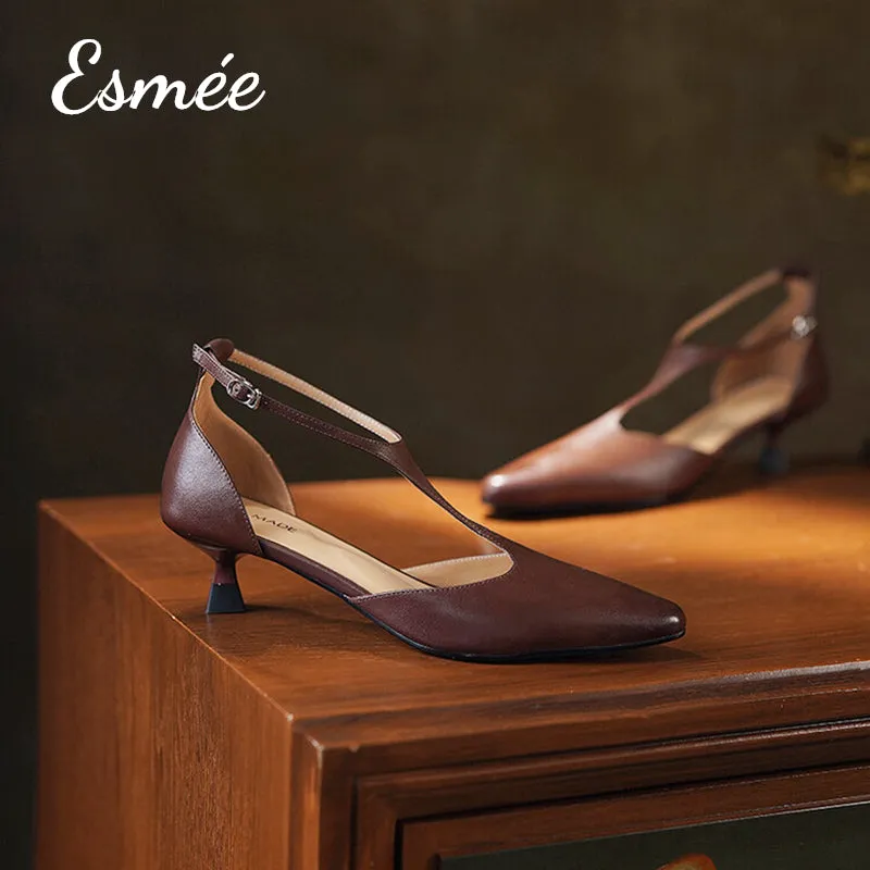 Leather High Heel T Straps