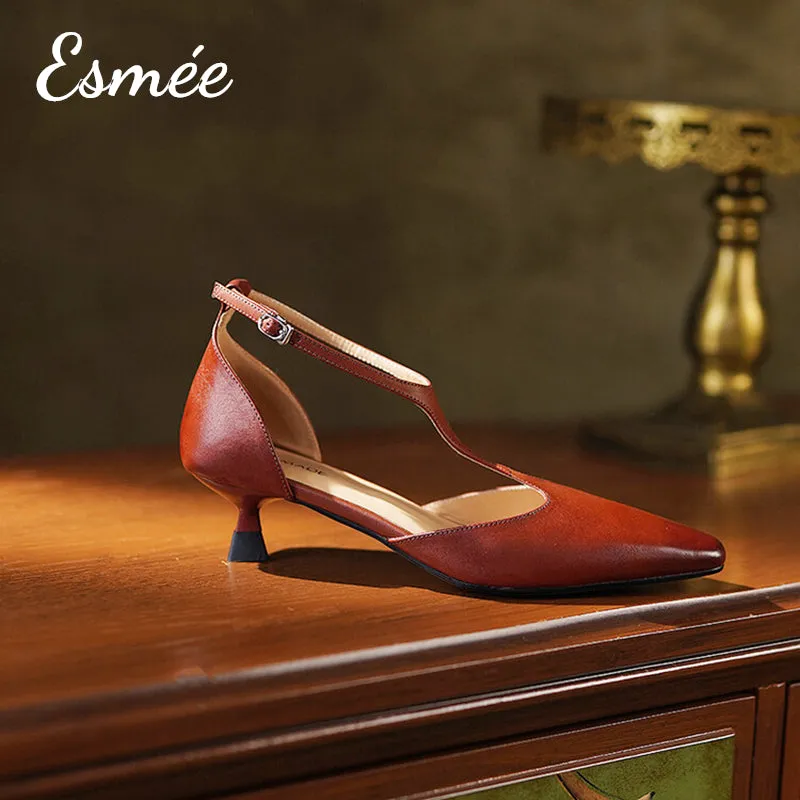 Leather High Heel T Straps