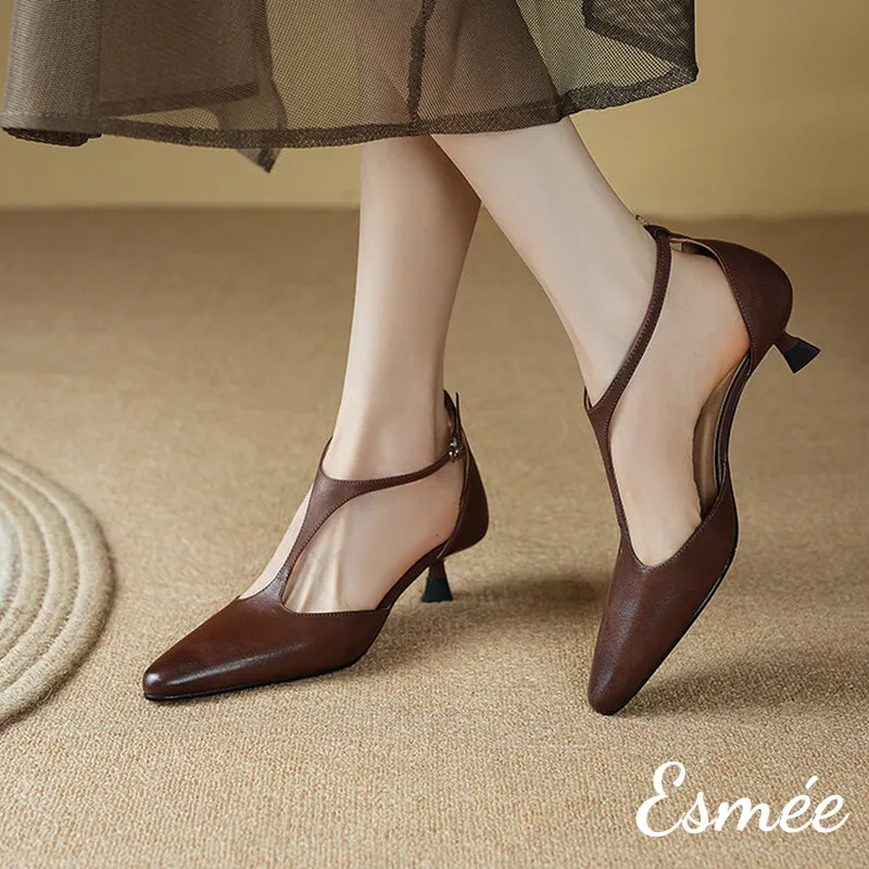 Leather High Heel T Straps