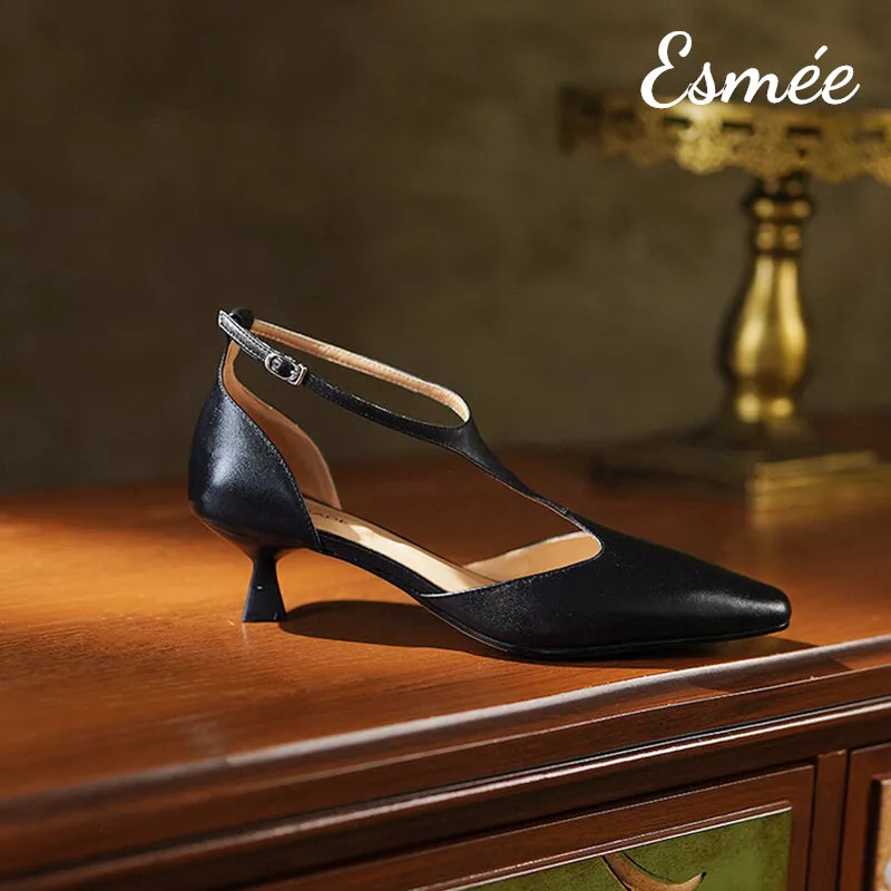 Leather High Heel T Straps