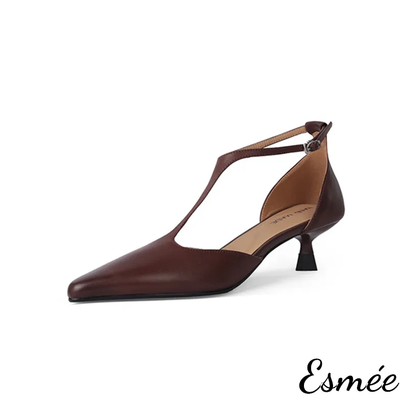 Leather High Heel T Straps