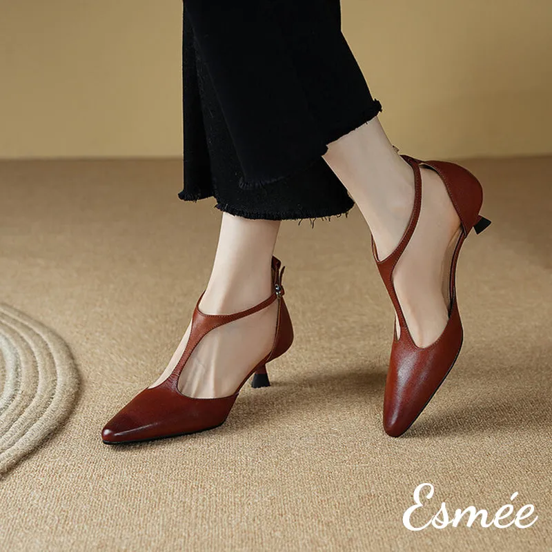 Leather High Heel T Straps