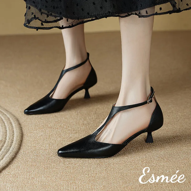 Leather High Heel T Straps