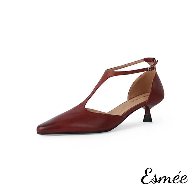 Leather High Heel T Straps