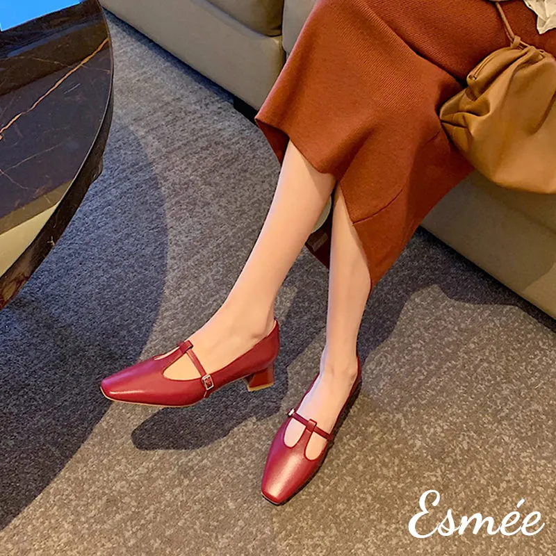Leather High Heel with T-Straps