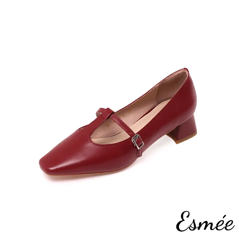 Leather High Heel with T-Straps