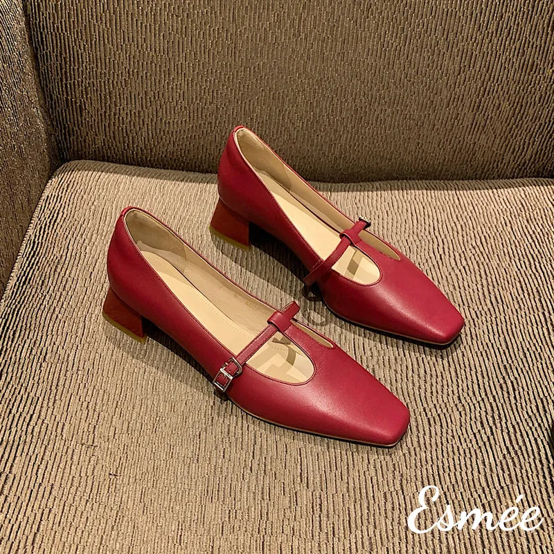 Leather High Heel with T-Straps