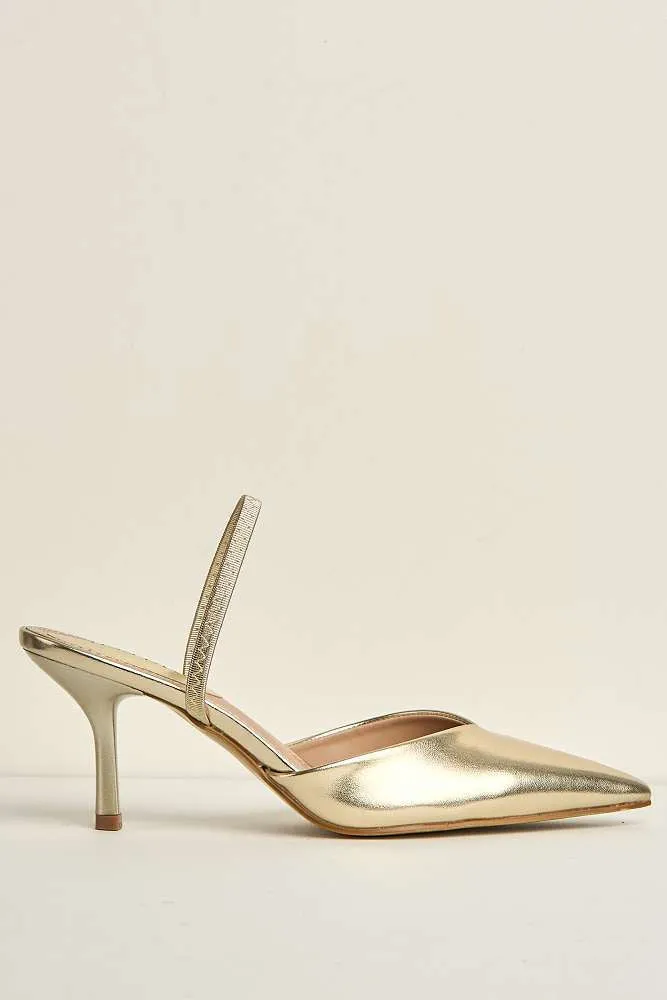Liana Pointed Toe Slingback Court Shoes in Gold