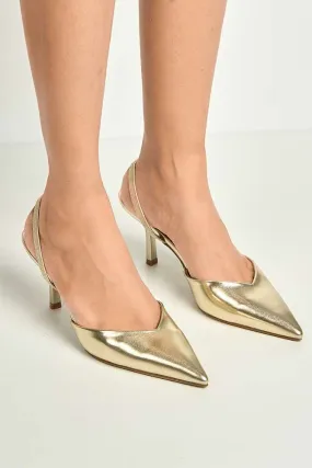 Liana Pointed Toe Slingback Court Shoes in Gold