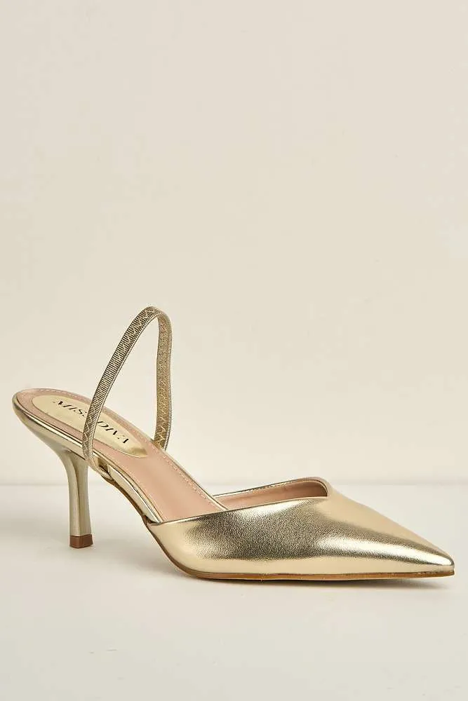 Liana Pointed Toe Slingback Court Shoes in Gold