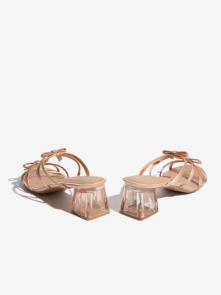 LUNA BLU Rose Gold Bow-Detailed Sandals
