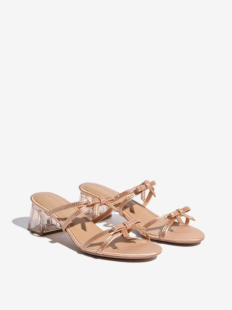 LUNA BLU Rose Gold Bow-Detailed Sandals