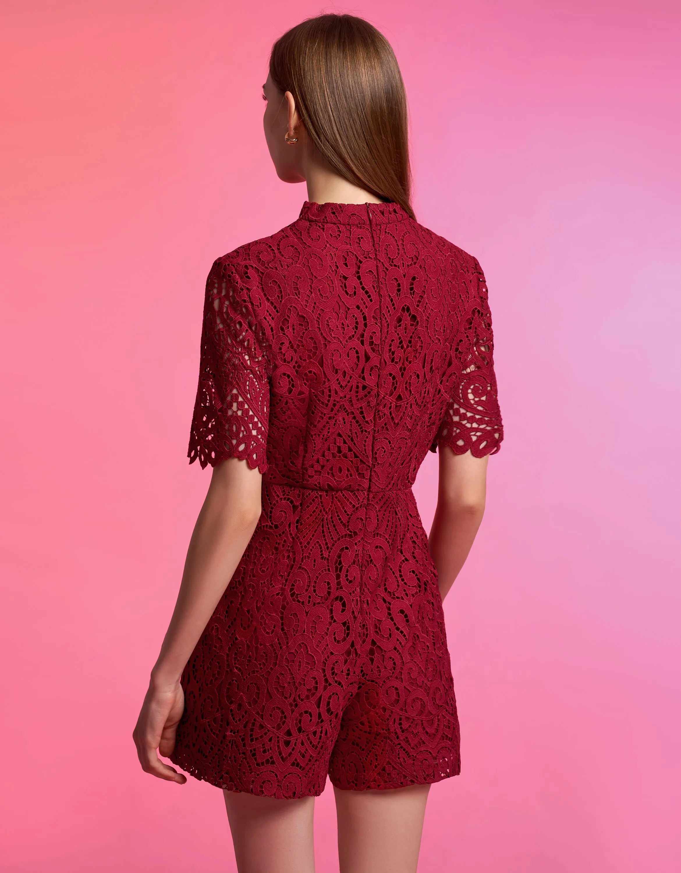 Mandarin Collar Lace Romper