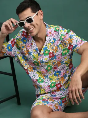 Men Printed Cuban Collar Multi Relaxed Fit Co Ords Set