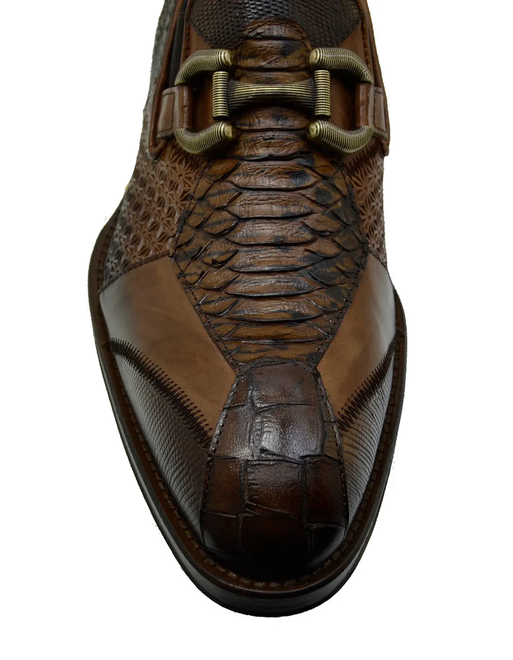 Men's Italian Shoes Jo Ghost 4994 Brown Leather Dress Buckle Shoes