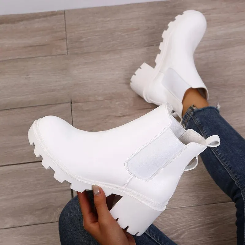 Minimalist Chunky Heeled Slip-On Chelsea Boots