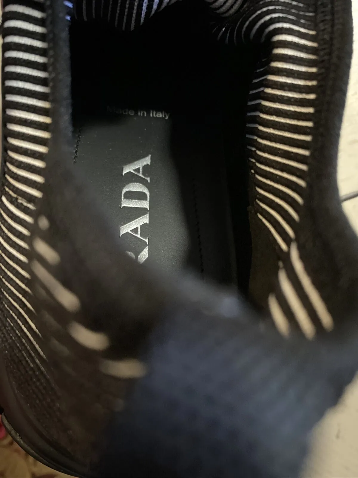 New $750 PRADA Men Logo Knit Row Sneakers Shoes Black 10.5 US/43.5 Eu Italy