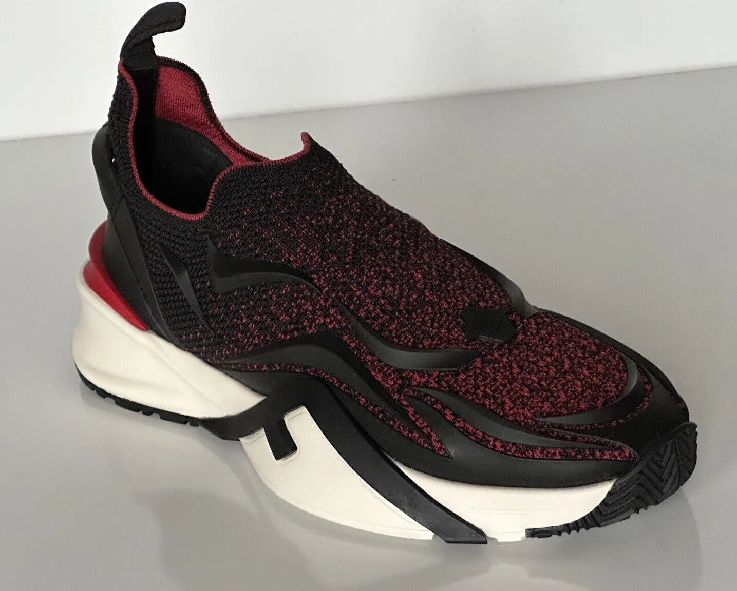 NIB $1050 Fendi Flow Men's Fabric Black/Red Sneakers 12 US (Fendi 11) 7E1504 IT