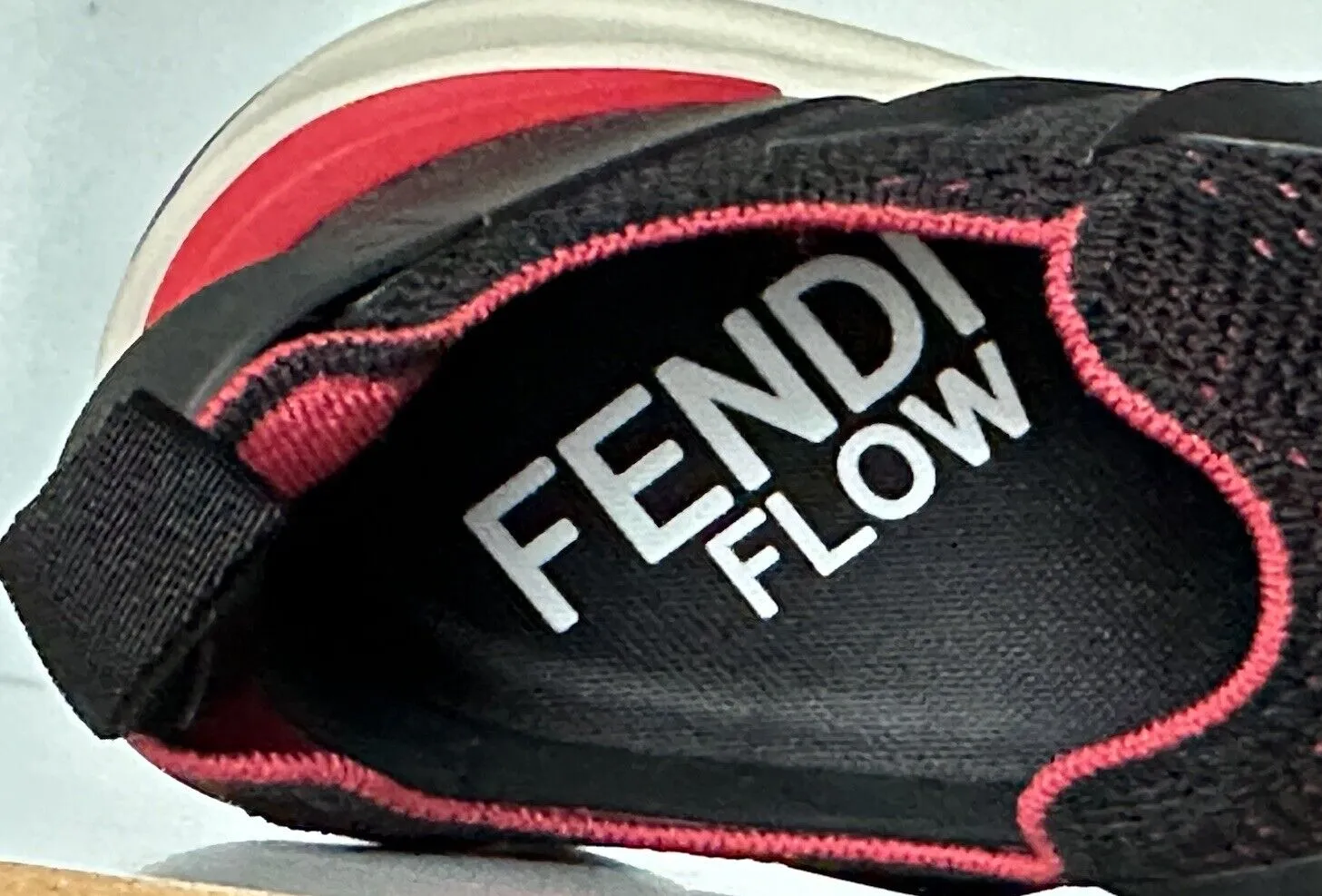 NIB $1050 Fendi Flow Men's Fabric Black/Red Sneakers 12 US (Fendi 11) 7E1504 IT