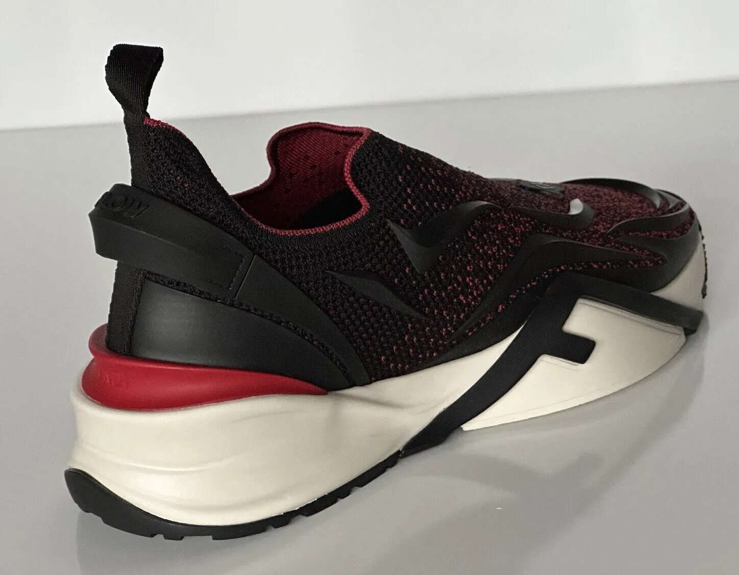 NIB $1050 Fendi Flow Men's Fabric Black/Red Sneakers 12 US (Fendi 11) 7E1504 IT