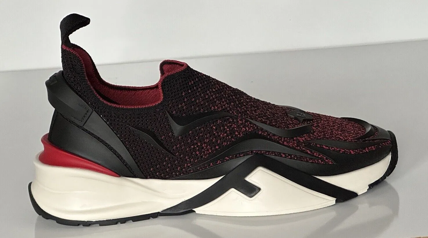 NIB $1050 Fendi Flow Men's Fabric Black/Red Sneakers 12 US (Fendi 11) 7E1504 IT