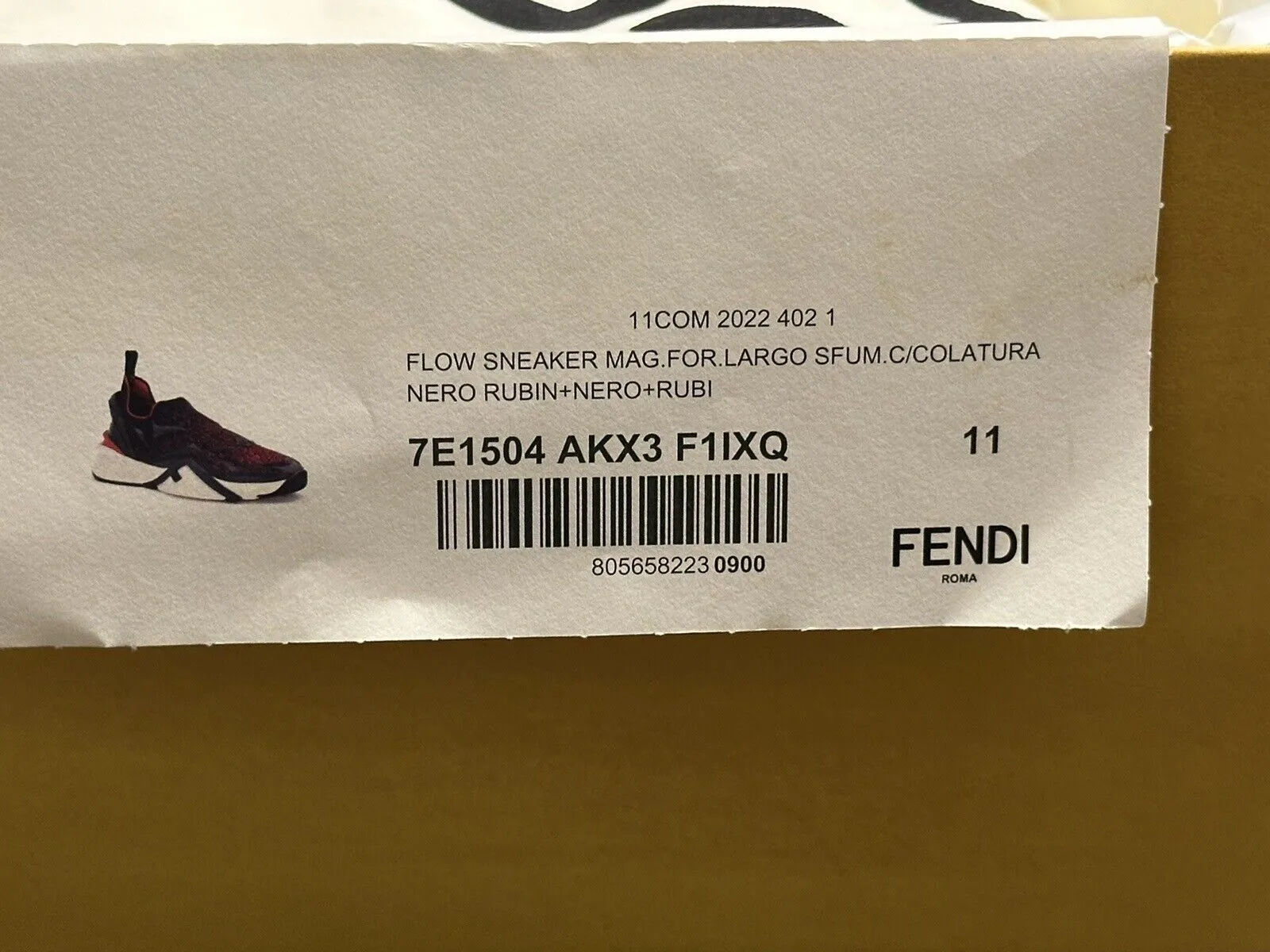 NIB $1050 Fendi Flow Men's Fabric Black/Red Sneakers 12 US (Fendi 11) 7E1504 IT