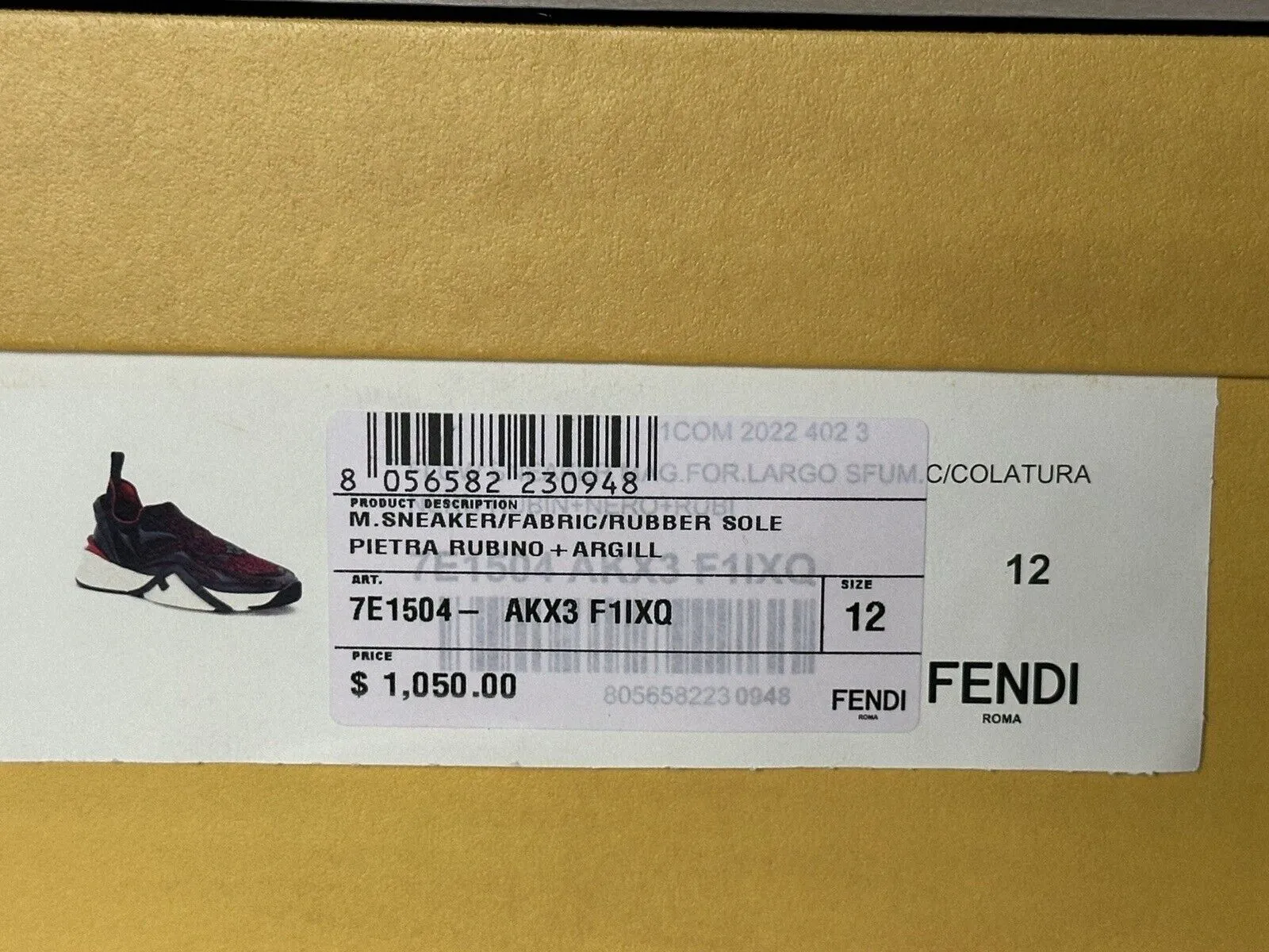 NIB 1050 Fendi Flow Men's Fabric Black/Red Sneakers 13 US (Fendi 12) 7E1504 IT