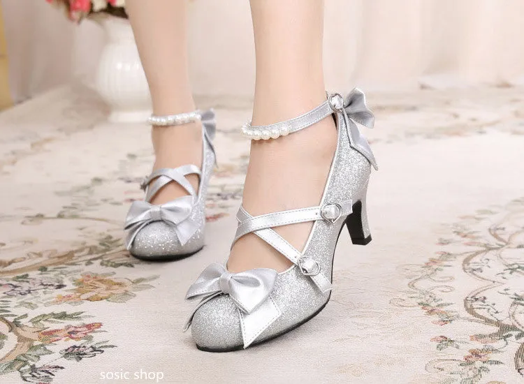 Sosic shop~Japanese Style Sequins Bow High Heels