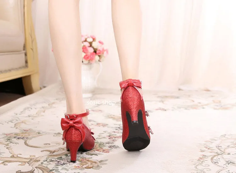 Sosic shop~Japanese Style Sequins Bow High Heels